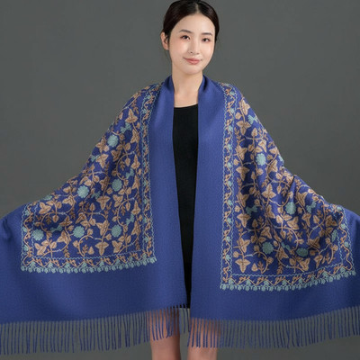 JT Wool Embroidered Women Shawl(Blue)