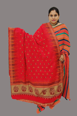 Vrinde Wool Self Design Women Shawl(Red)