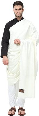SHINE COLLECTION Wool Solid, Paisley Men Shawl(White)