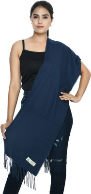Life and style Wool Solid Women Shawl(Blue)