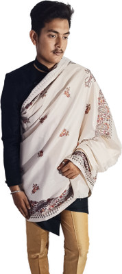 PASHTUSHS Wool Self Design Women Shawl(White)