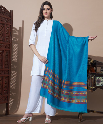 MYLES Wool Self Design Women Shawl(Blue)