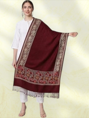 Kashmiri Thead Wool Embroidered Women Shawl(Maroon)