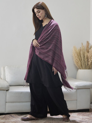 InWeave Acrylic Striped Women Shawl(Maroon)