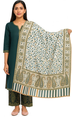 Royal-E-Kashmir Wool Printed, Woven Women Shawl(Light Green)