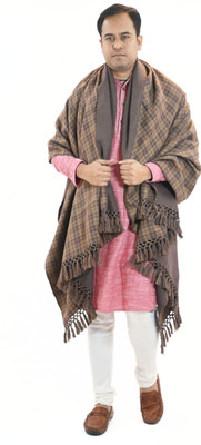 Vrinde Wool Checkered Men Shawl(Brown)