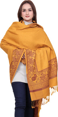 Kti Wool Self Design Women Shawl(Yellow)
