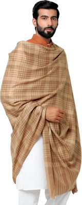 KASHMIRI TREND Pashmina, Wool Checkered Men Shawl(Beige)