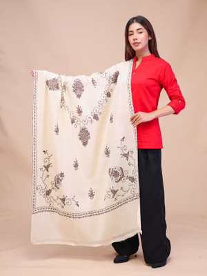 swi stylish Pashmina Embroidered Women Shawl(White)