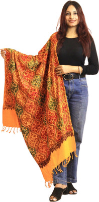CHOUDHARYRETAILS Wool Embroidered Women Shawl(Yellow)