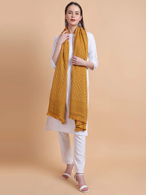 vesture Wool Self Design Women Shawl(Yellow)