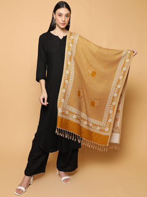 SCHp Wool Floral Print Women Shawl(Yellow, Gold, Multicolor)