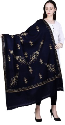 swi stylish Wool Embroidered Women Shawl(Dark Blue)