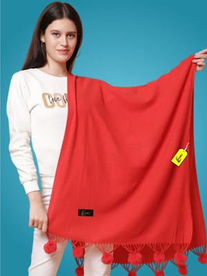 MHAX Wool Self Design Women Shawl(Red)