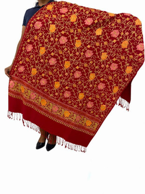 Zaria Fabs Acrylic, Wool Embroidered Women Shawl(Maroon)