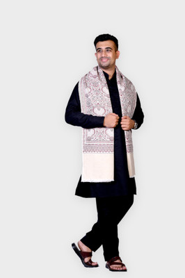Allure Motifs Polyester Wool Blend Woven Men, Women Shawl(White)