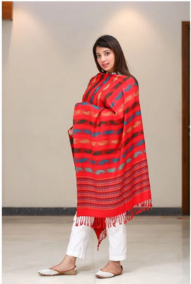 Braid N Cord Polyester Wool Blend Woven Women Shawl(Red)