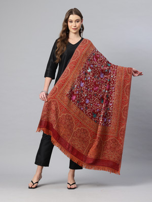 swi stylish Pashmina Embroidered Women Shawl(Maroon)