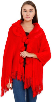 Life and style Wool Solid Women Shawl(Red)