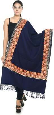 manra Wool Embroidered Women Shawl(Blue)