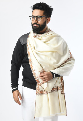 manra Wool Embroidered Men Shawl(White)