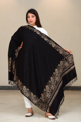 STSHAWLS Acrylic Self Design Women Shawl(Black)