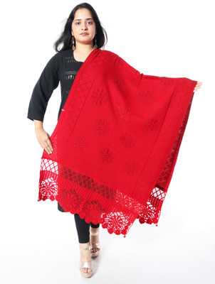 La Velora Acrylic Self Design Women Shawl(Red)