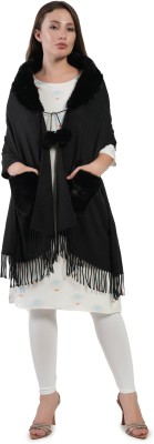 manra Wool Solid Women Shawl(Black)