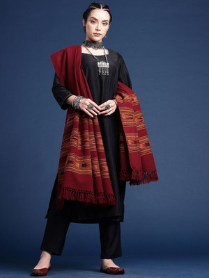 Taavi Wool Self Design Women Shawl(Maroon)