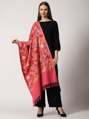swi stylish Wool Embroidered Women Shawl(Pink)