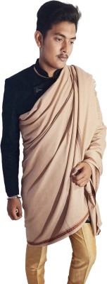 Royal-E-Kashmir Wool Self Design Women Shawl(Beige)