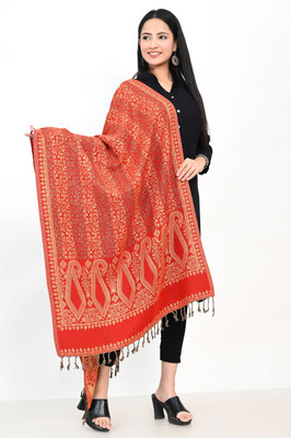 Pink World Wool Woven Women Shawl(Red)