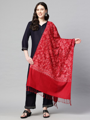 swi stylish Wool Embroidered Women Shawl(Maroon)