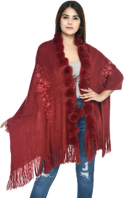 manra Wool Solid Women Shawl(Maroon)