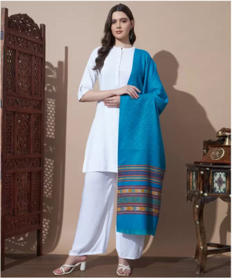 Braid N Cord Polyester Wool Blend Applique Women Shawl(Blue)
