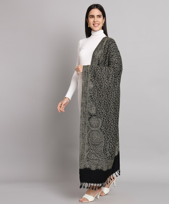 MYLES Wool Embroidered Women Shawl(Black)