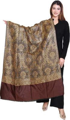 Vasaba Polyester Wool Blend Printed Women Shawl(Brown)
