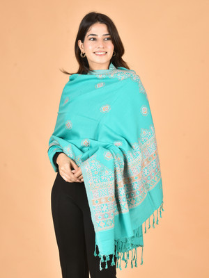 BAISA Pashmina, Wool Woven, Graphic Print Women, Men Shawl(Blue)