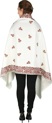 Royal-E-Kashmir Wool Self Design Women Shawl(White)