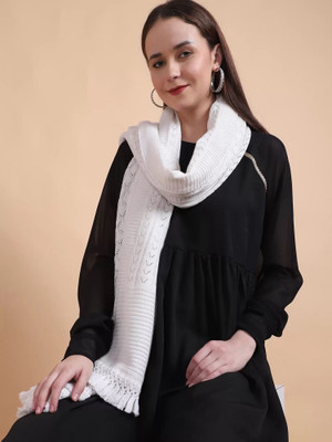 Daily Needs Shop Wool Self Design Women Shawl(White)