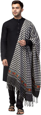 Braid N Cord Polyester Wool Blend Checkered Men Shawl(Black, White)