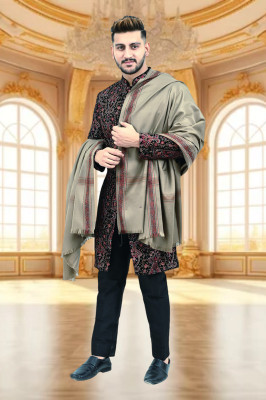 Pink World Wool Solid Men Shawl(Beige)