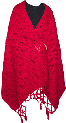 Viaan Wool Woven Women Shawl(Red)