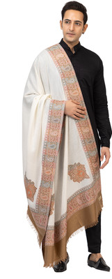 Pashgiri Wool Embroidered Men Shawl(White)