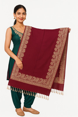 Royal-E-Kashmir Wool Printed Women Shawl(Maroon)