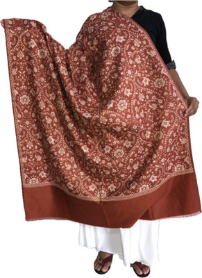 PASHTUSHS Wool Floral Print Women Shawl(Brown)
