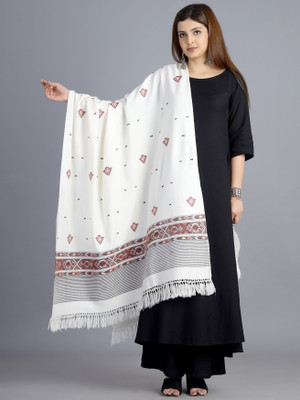 Ravaiyaa - Attitude Is Everything Wool Woven Women Shawl(White)