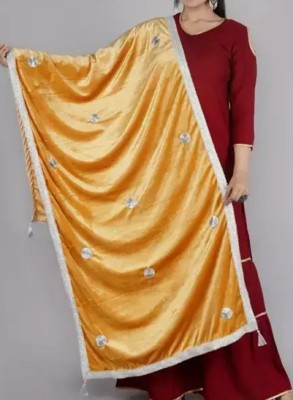 Chalaila Velvet Embellished Women Shawl(Gold)