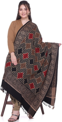 MANBHAV Acrylic Embroidered Women Shawl(Black)