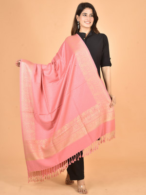 BAISA Wool Self Design, Woven Women Shawl(Pink)